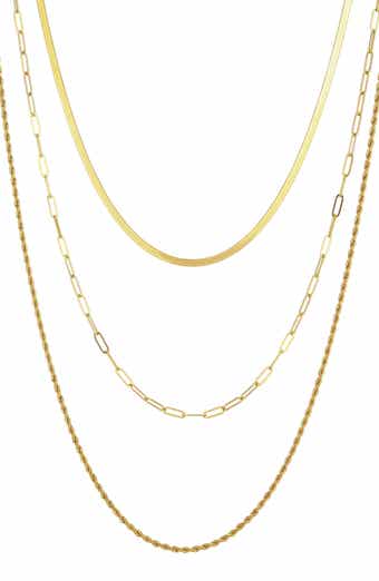 Tarnish Resistant 18K Gold Plate 3-Layer Connected Chain Necklace