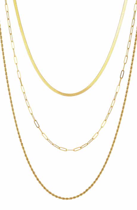 Tarnish Resistant 18K Gold Plate 3-Layer Connected Chain Necklace