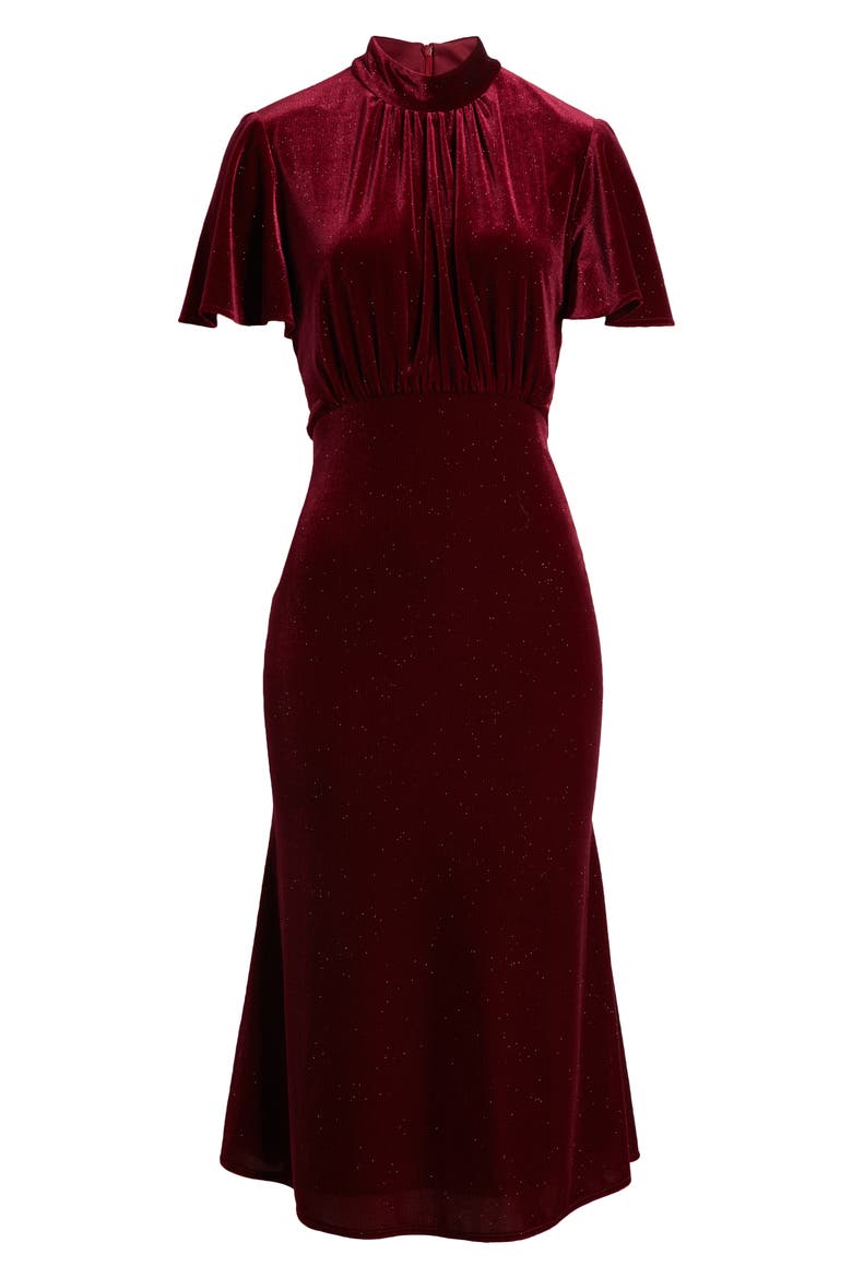 Sparkle Detail Velvet Midi Dress , Alternate, color, BURGANDY