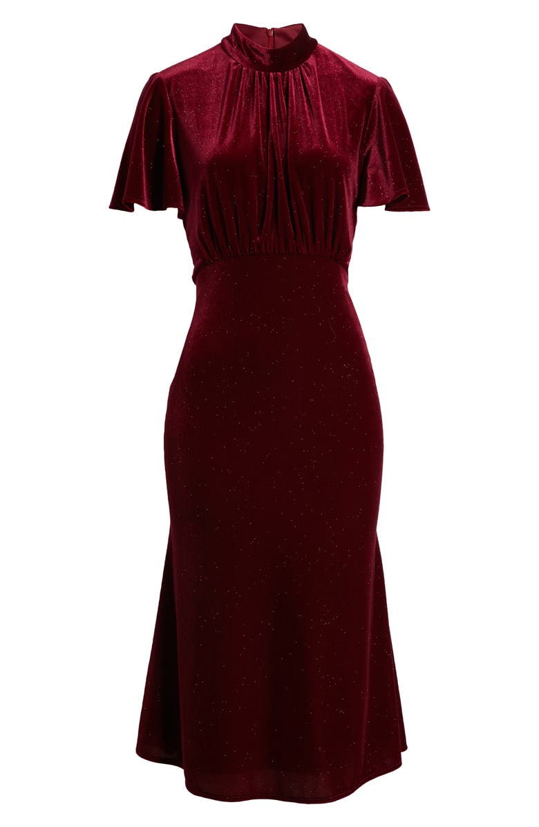 Julia Jordan Sparkle Detail Velvet Midi Dress, Alternate, color, Burgandy