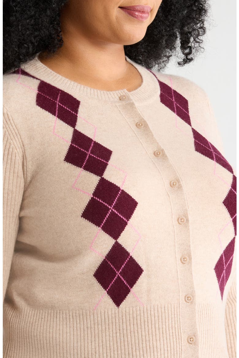 Wool & Cashmere Cardigan, Alternate, color, TAN DIAMOND ARGYLE