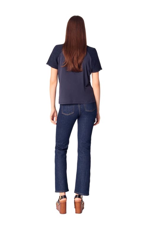 Maje Womens Branded Tweed-sleeved Cotton-jersey T-shirt Bleus