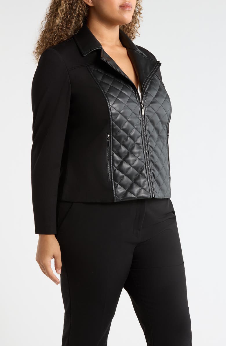 AK ANNE KLEIN Quilted Faux Leather Moto Jacket, Alternate, color,