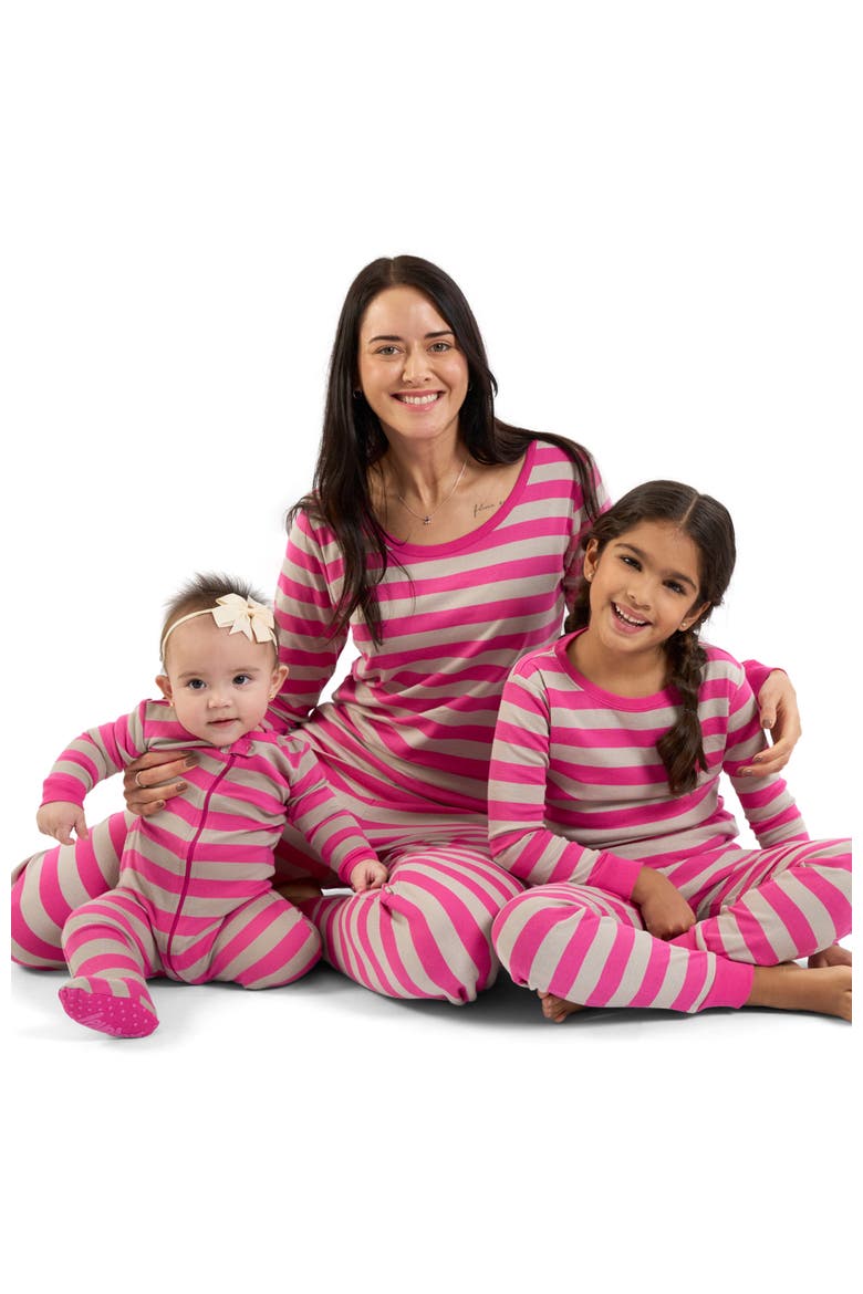Kids Two-Piece Striped Cotton Matching Family Pajamas, Alternate, color, Berry & Chime
