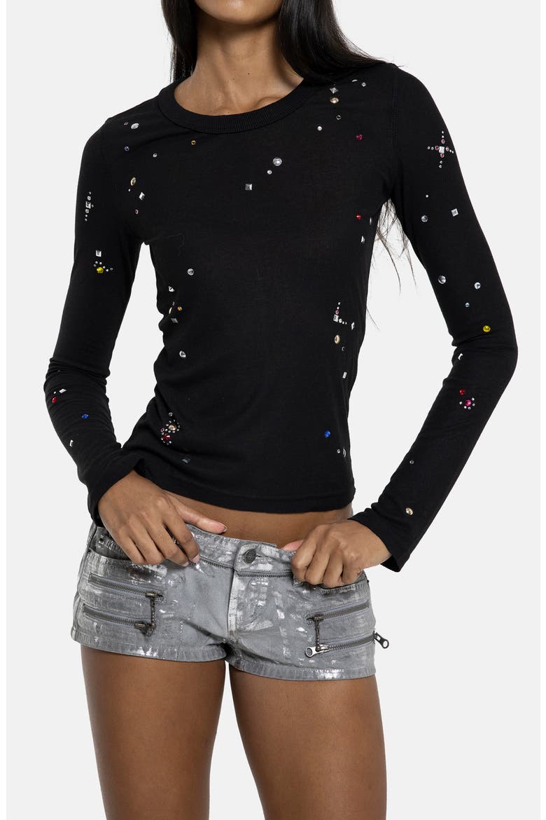Studded Long Sleeve Knit T-Shirt, Main, color, BLACK