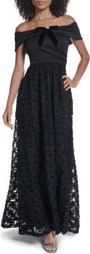 KARL LAGERFELD PARIS Velvet Bow Off the Shoulder Gown