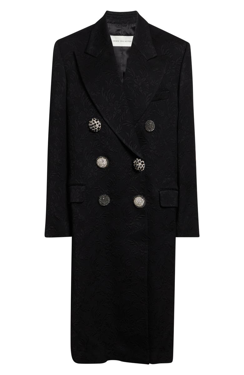 Dries Van Noten Oversize Double Breasted Jacquard Coat, Main, color, Black