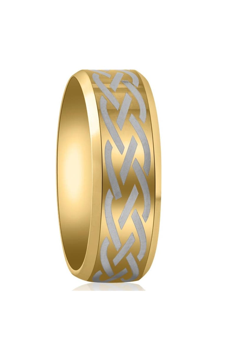 Bliss Diamond Men's Gold Plated Tungsten Ring Celtic Laser 8mm Wedding Band, Alternate, color, Gold Tungsten