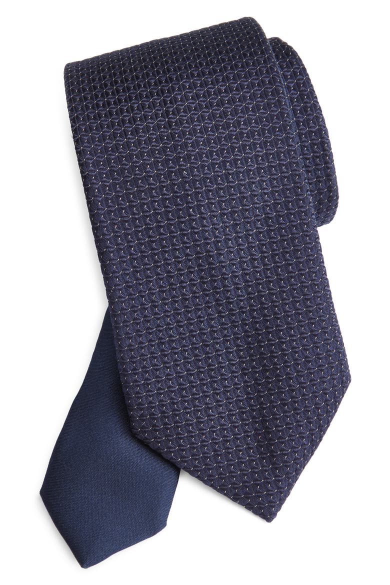 Neat Metallic Silk Jacquard Tie, Main, color, NAVY