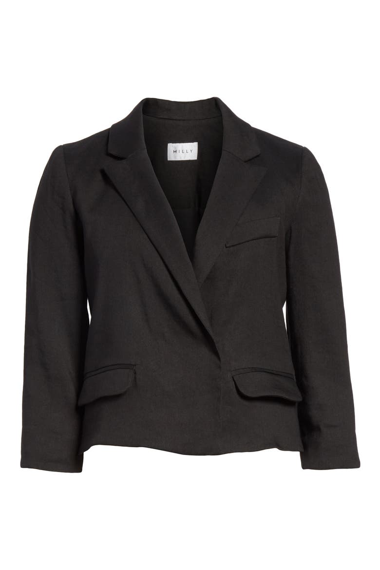 Crop Linen Blend Blazer, Alternate, color, BLACK