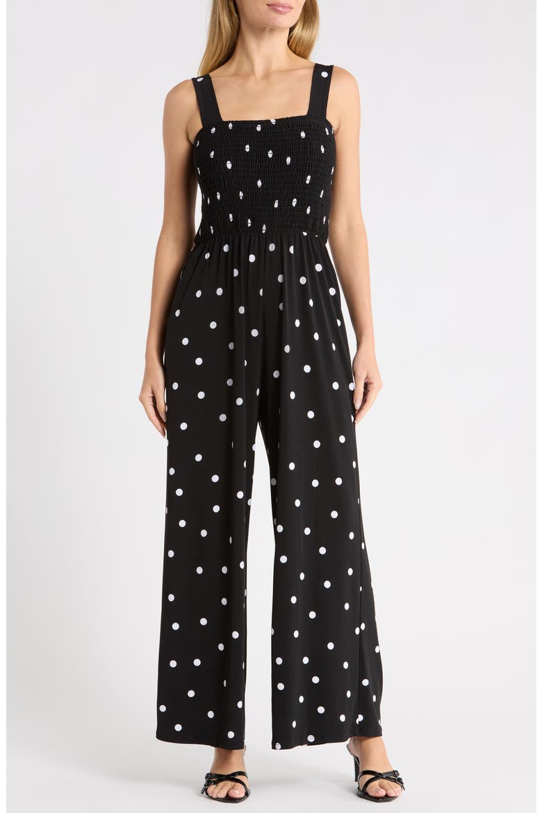 Smocked Wide Leg Jumpsuit, Main, color, BLACK DOT