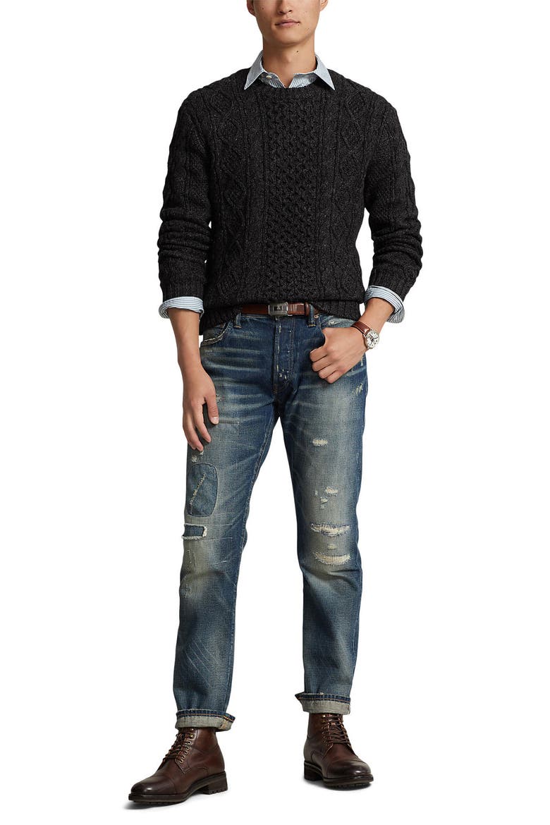 Cotton Fisherman Sweater, Alternate, color, CHARCOAL MARL