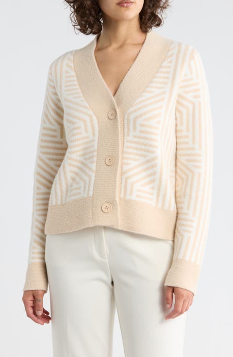Geometric Button Front Crop Cardigan