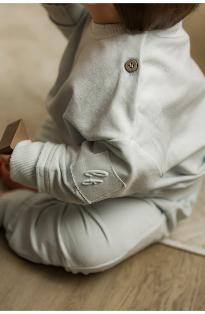Little Fragile Boy French Terry Rib Trim Raw Edge Sweatshirt and Pants Set, Alternate, color, Misty Blue