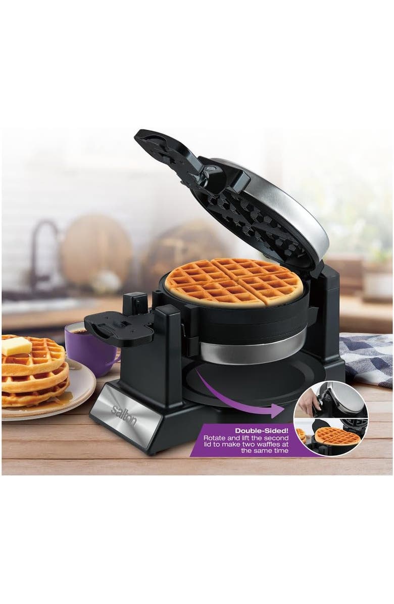 Salton Rotating Double Belgian Waffle Maker, Alternate, color, Red