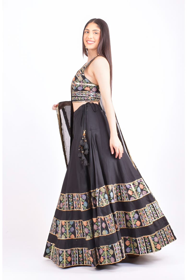 Zoya Sequins Embroidered Chaniya Choli Set, Alternate, color, Black