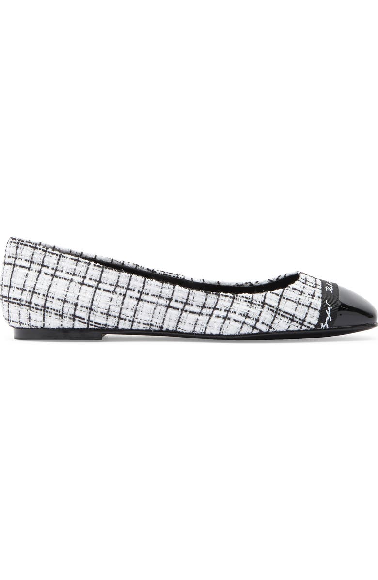 KARL LAGERFELD PARIS Zofia Cap Toe Tweed Flat, Alternate, color, White/ Black