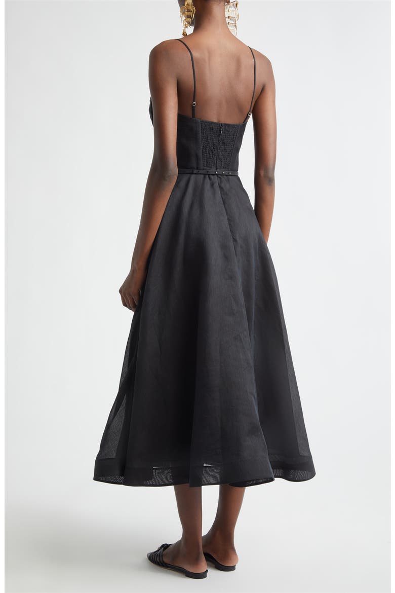 Kindred Spirit Luna Structured Linen & Silk Midi Cocktail Dress, Alternate, color, BLACK