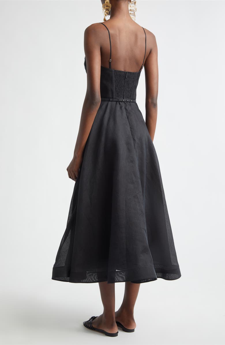 Zimmermann Kindred Spirit Luna Structured Linen & Silk Midi Cocktail Dress, Alternate, color, Black