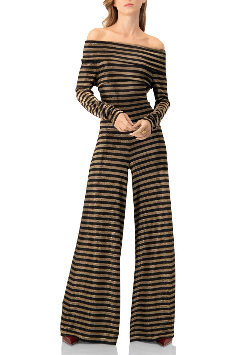 Off-Shoulder Bardot Jumpsuit, Main, color, Black