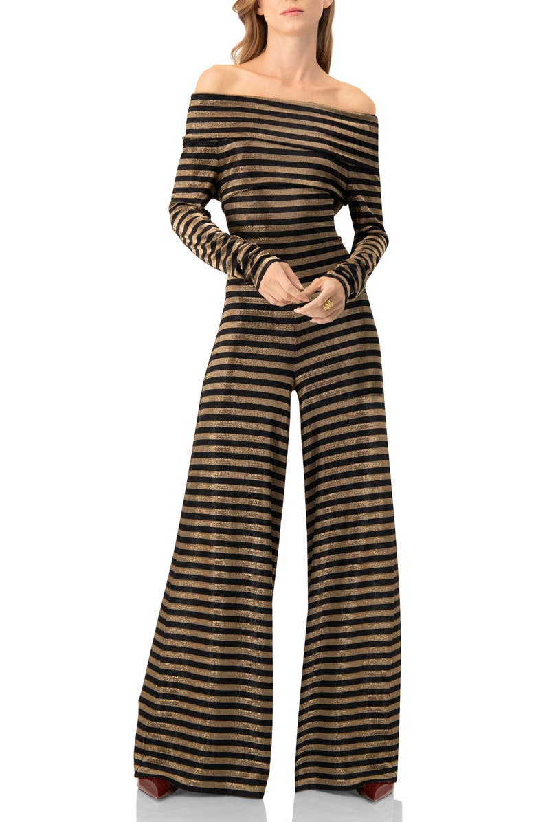 IVONNE Off-Shoulder Bardot Jumpsuit, Main, color, Black