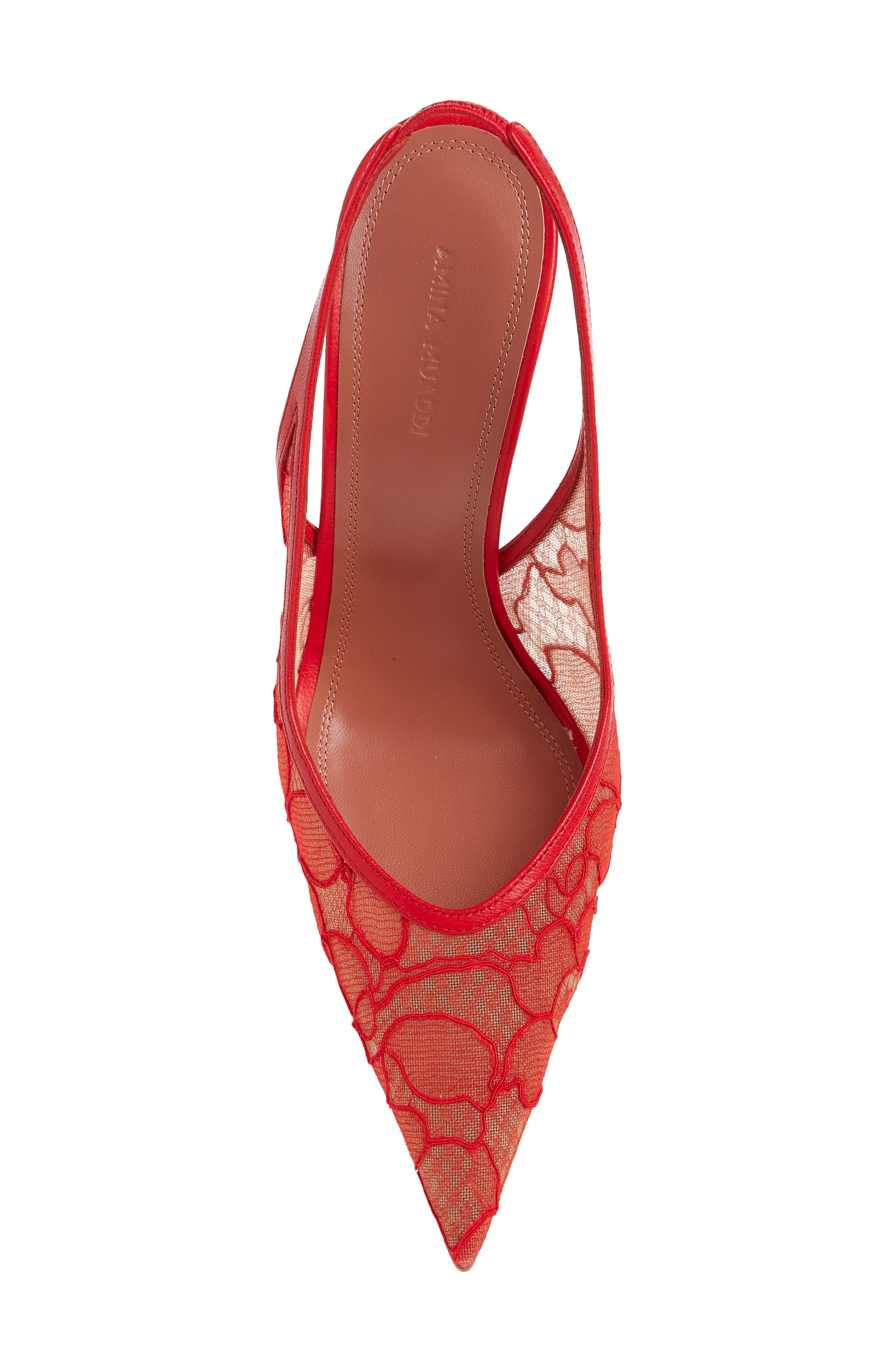 Amina Muaddi Anok Lace Pointed Toe Slingback Pump, Alternate, color, Red