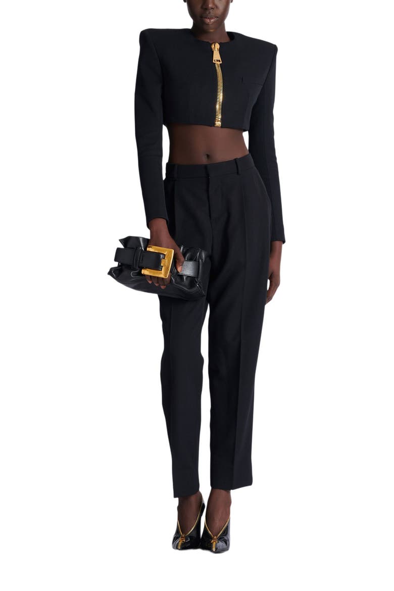 Cropped Jacket In Grain De Poudre Wool, Alternate, color, Black