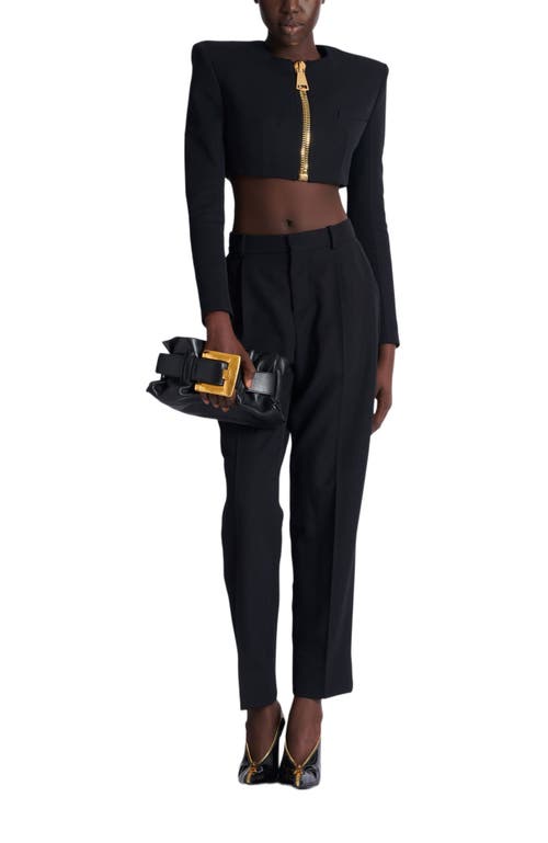 Balmain Cropped Jacket In Grain De Poudre Wool In Black