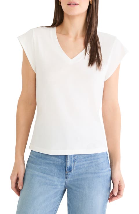 Cap Sleeve V-Neck Cotton Top