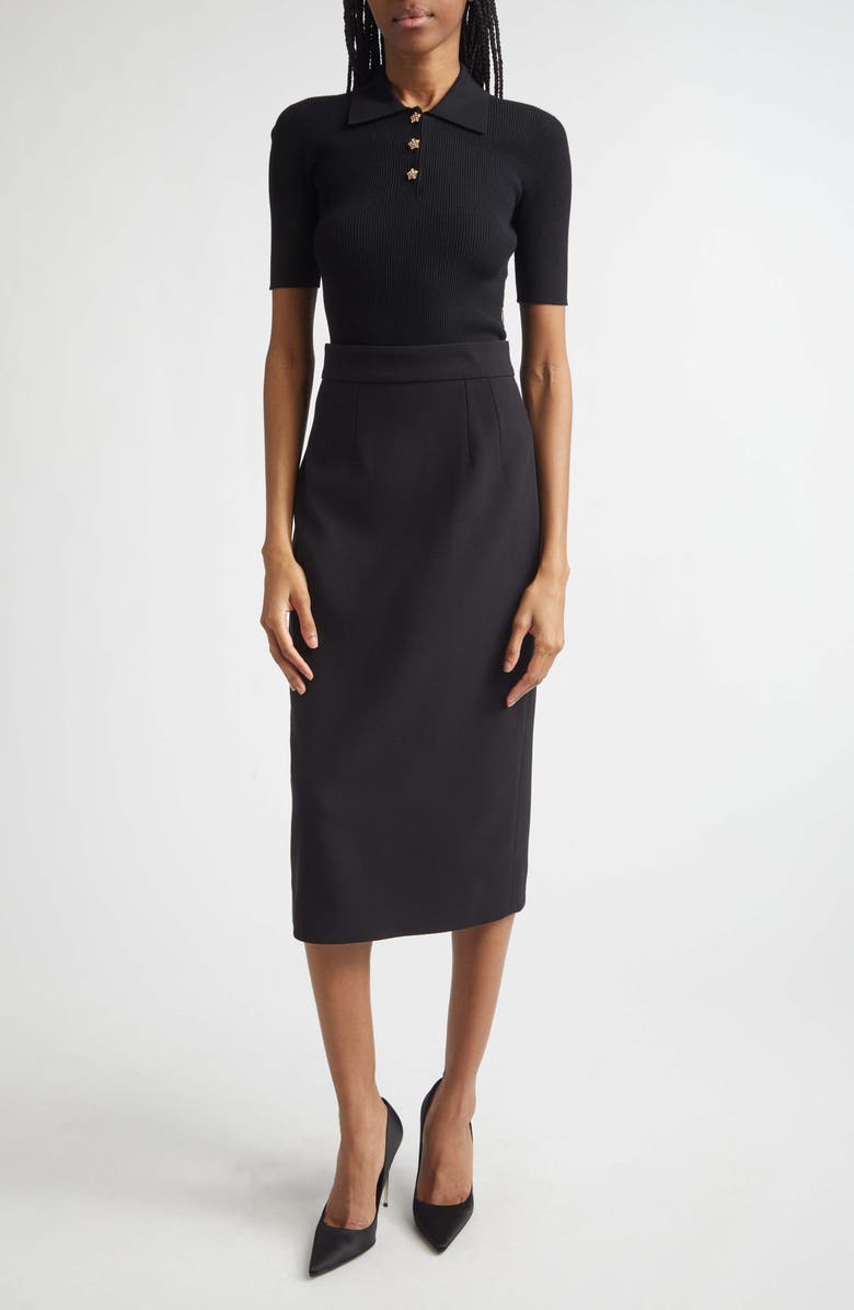 Dolce&Gabbana Virgin Wool Midi Pencil Skirt, Alternate, color, Nero