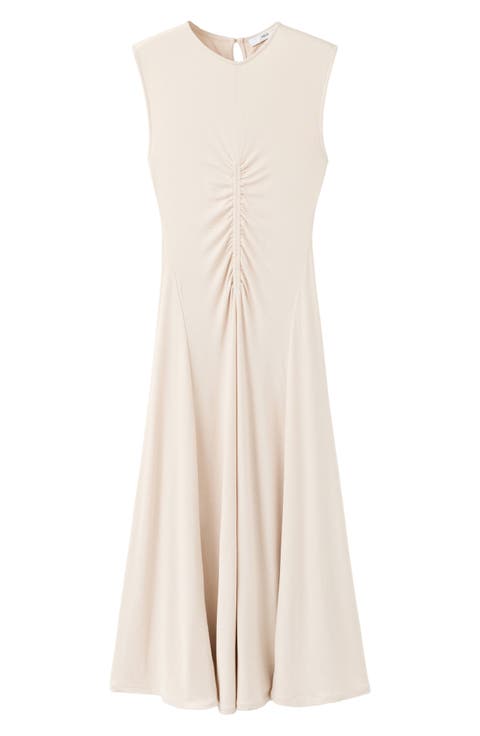 Ruched Sleeveless Midi Dress