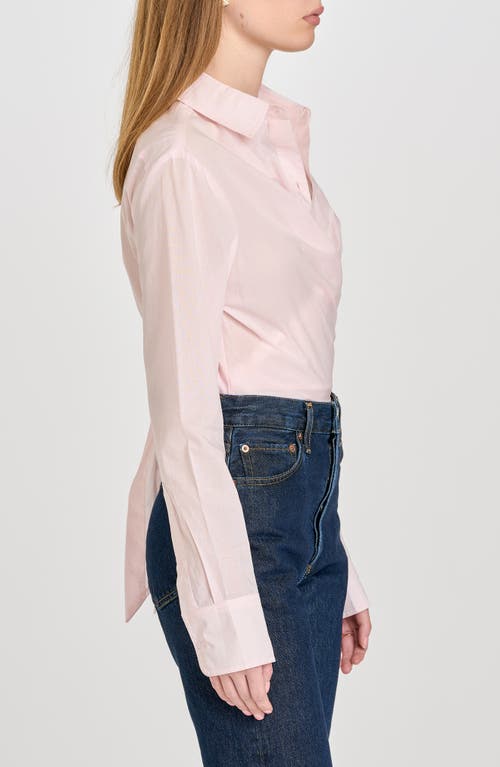 Shop Wayf Amelie Tie Waist Cotton Button-up Shirt In Baby Pink