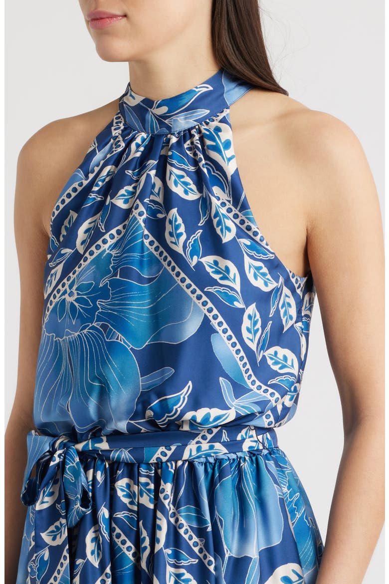 Printed Mock Neck Satin Maxi Dress, Alternate, color, BLUE MULTI
