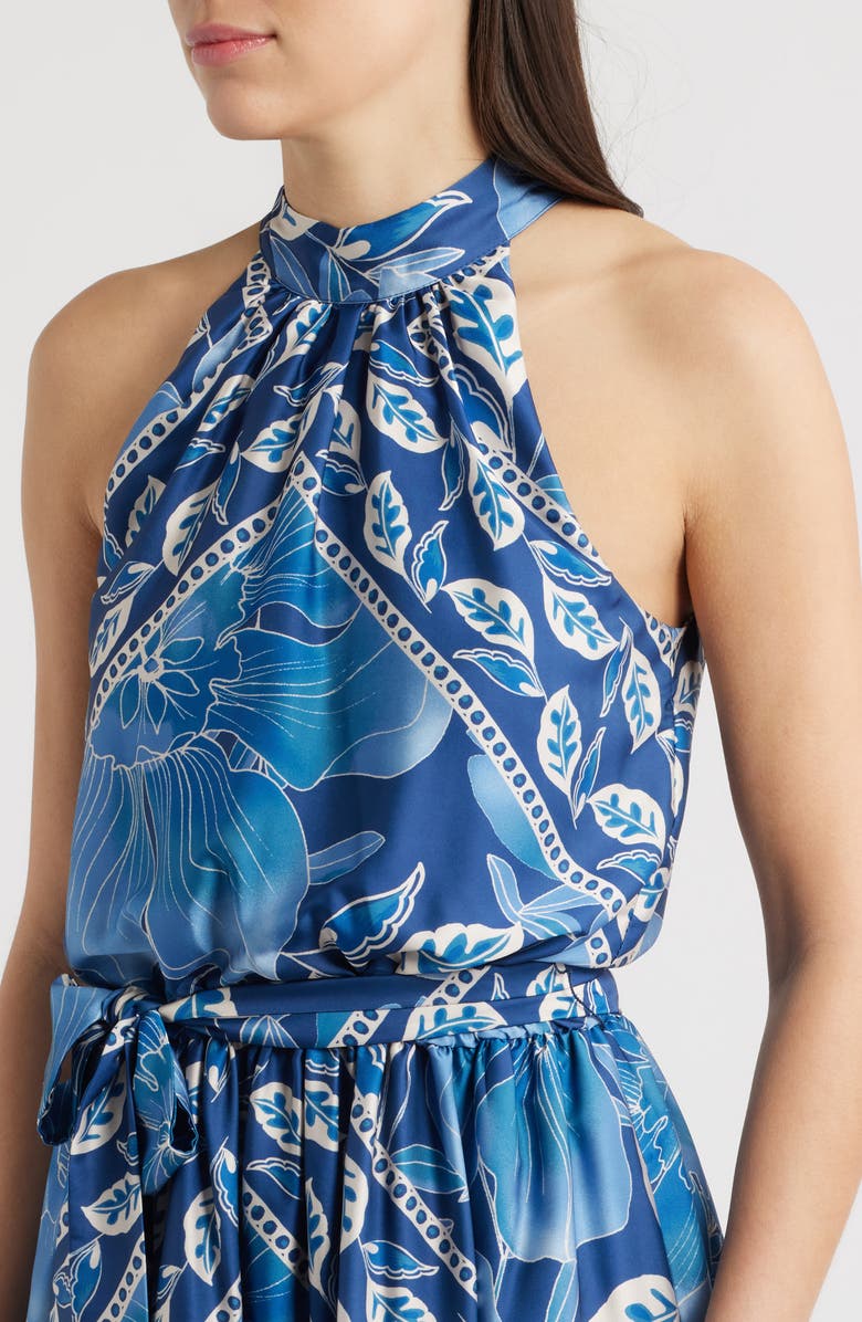 Julia Jordan Printed Mock Neck Satin Maxi Dress, Alternate, color, Blue Multi