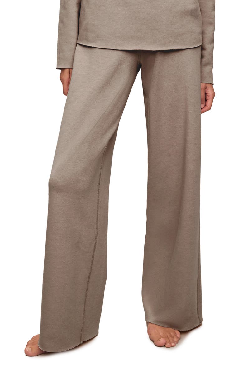 Eberjey Reversible High Waist Fleece Lounge Pants, Main, color, Toffee