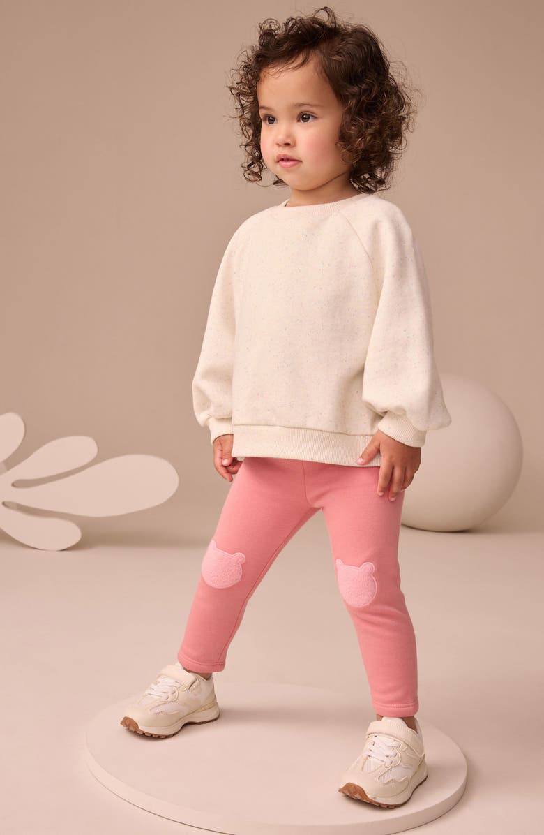 NEXT Kids' Bear Knee Patch Leggings, Alternate, color, Pink