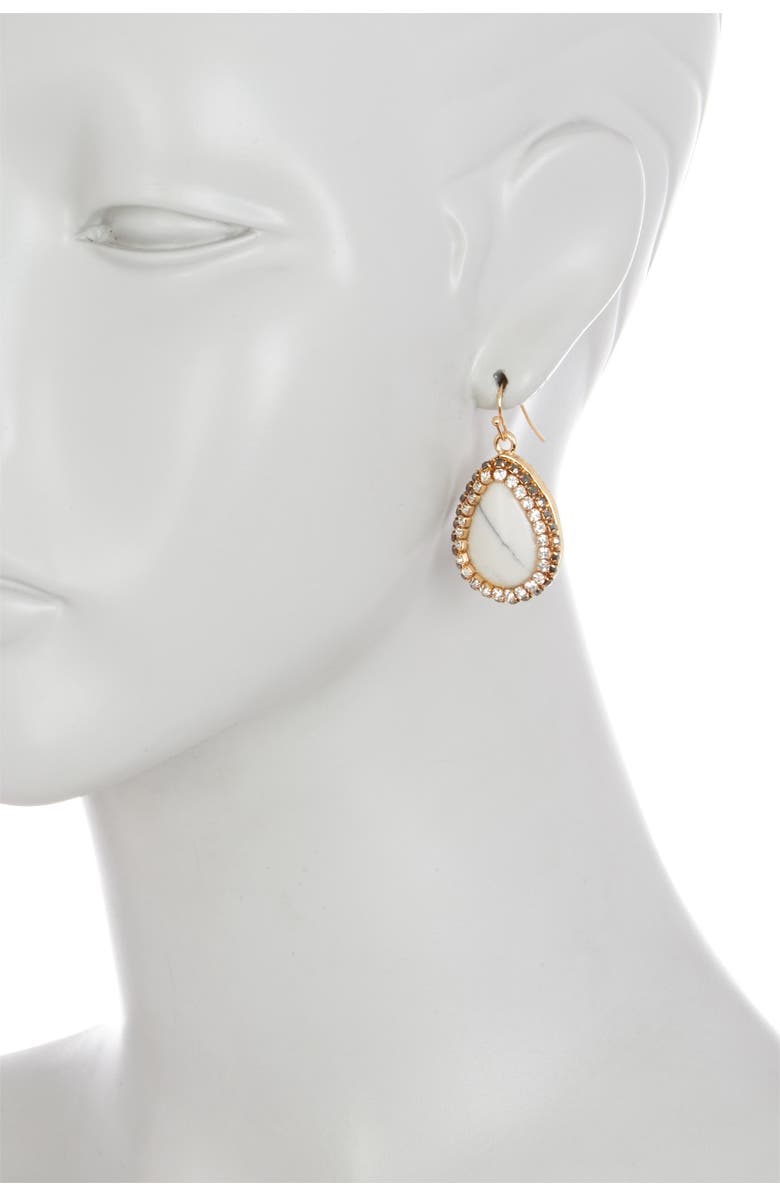 OLIVIA WELLES Alia Double Halo Set Simulated Stone Drop Earrings, Alternate, color, Gold-White