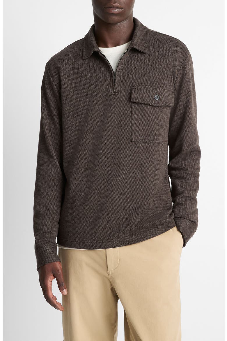 Herringbone Long Sleeve Quarter Zip Polo, Main, color, HEATHER DARK ROAST/BLACK