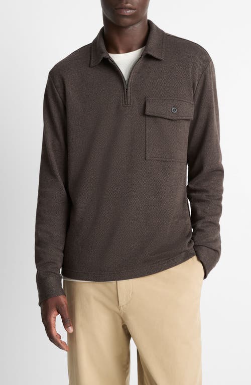Vince Herringbone Long Sleeve Quarter Zip Polo In Gray