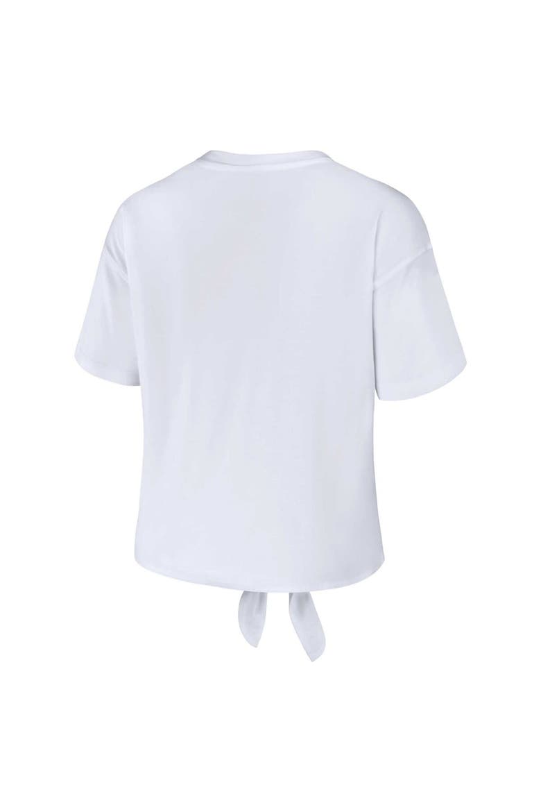 Women's WEAR by Erin Andrews White Wisconsin Badgers Striped Front Knot Cropped T-Shirt, Alternate, color, White