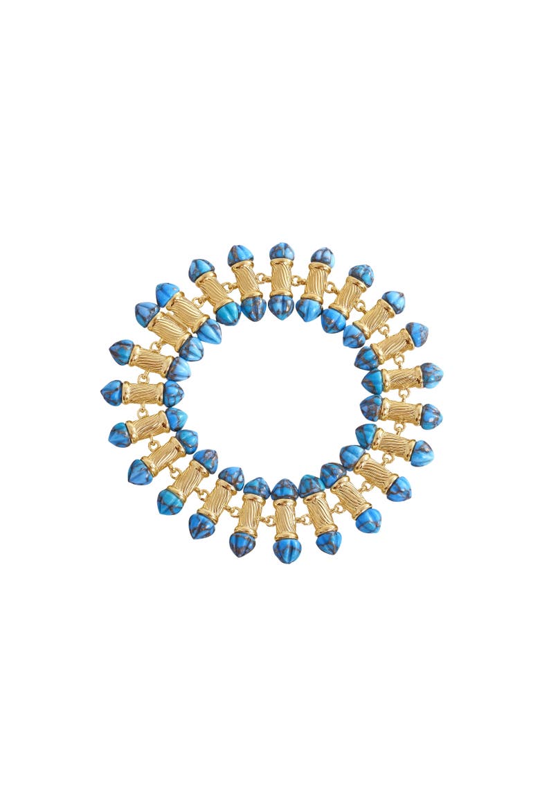 Twisted Rays Design Turquoise Gemstone Yellow Gold Plated Silver Women Bracelet, Main, color, 14KT Gold Vermeil on Sterling