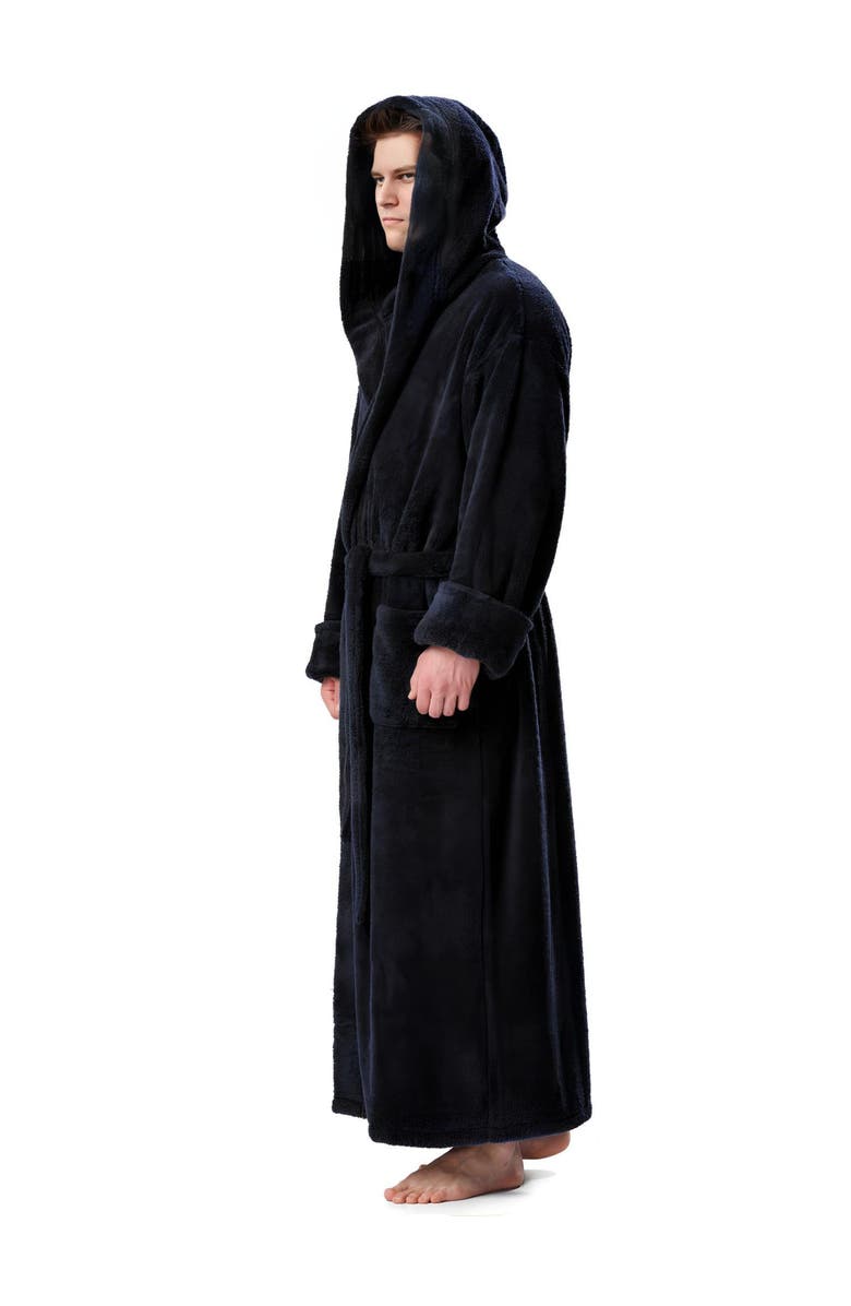 ARUS Men's Hooded Long Fleece Robe, Alternate, color, Black