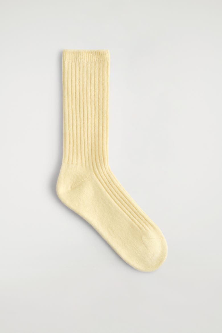 Ribbed Cashmere Socks, Main, color, BUTTER YELLOW