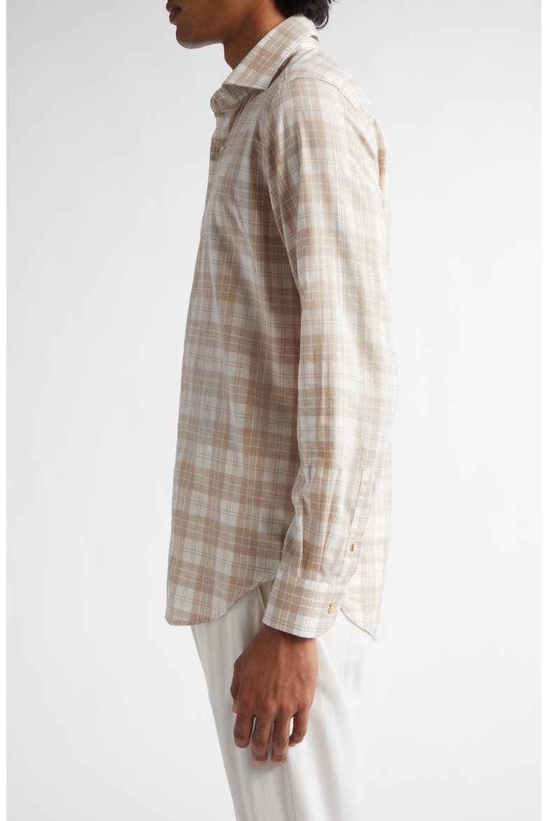 Plaid Cotton Button-Up Shirt, Alternate, color, BEIGE AND LIGHT GRAY