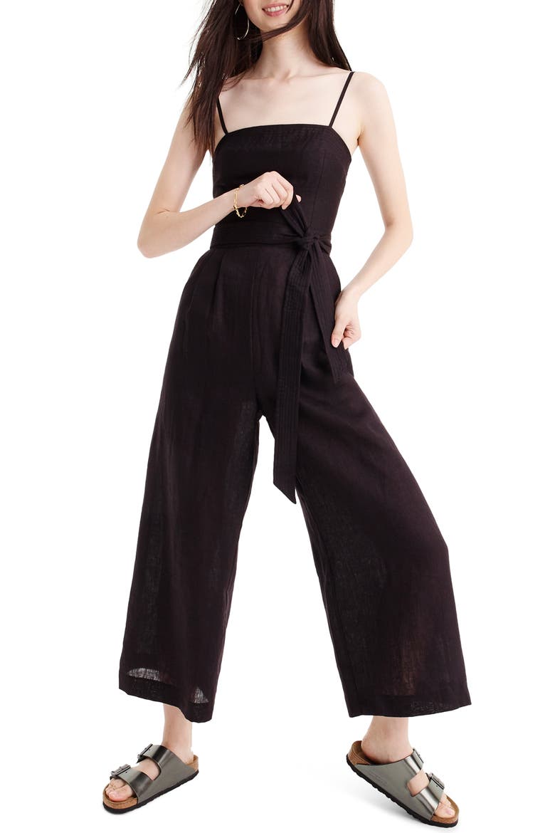 Spaghetti Strap Linen Jumpsuit, Alternate, color, BLACK
