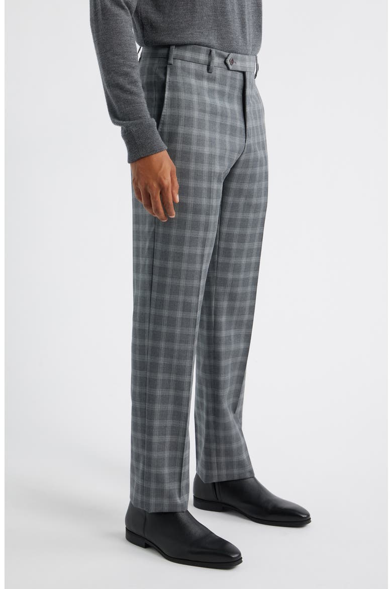 Devon Flat Front Plaid Wool Dress Pants, Alternate, color, MEDIUM GREY