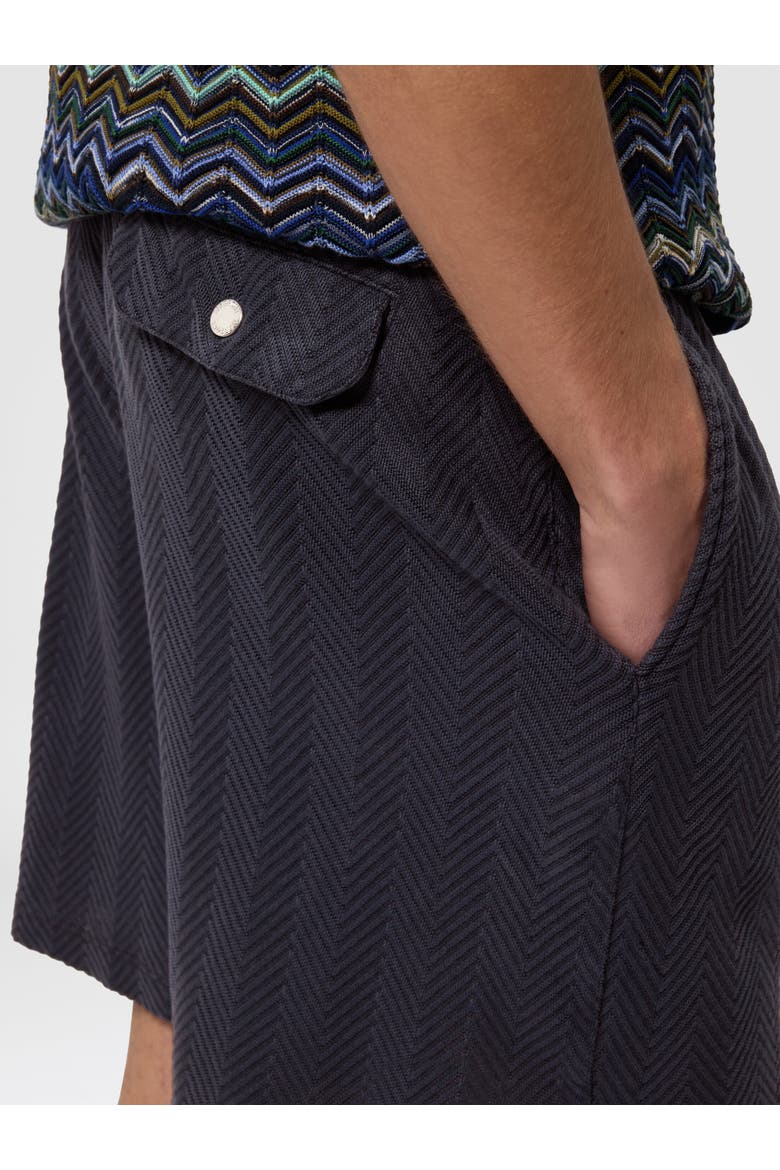 Bermuda Shorts In Cotton And Viscose With Tone-on-tone Zigzag Pattern, Alternate, color, Navy