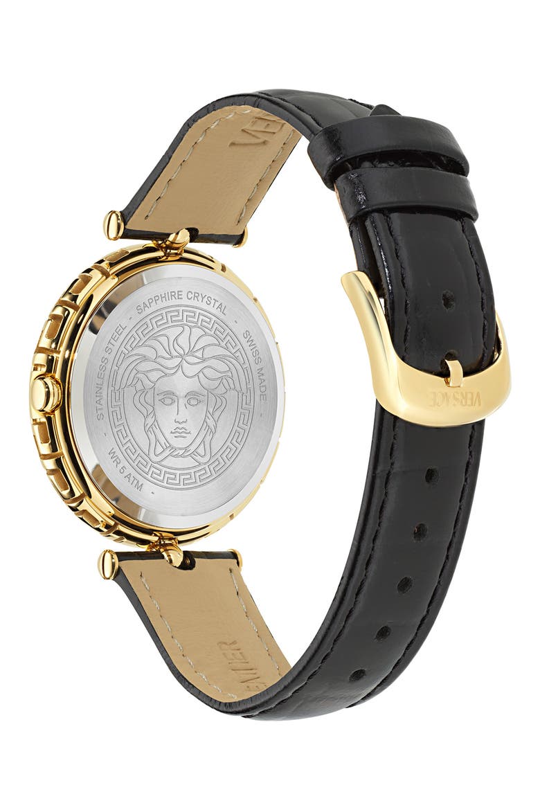 Medusa Heritage Leather Strap Watch, 38mm, Alternate, color, IP YELLOW GOLD