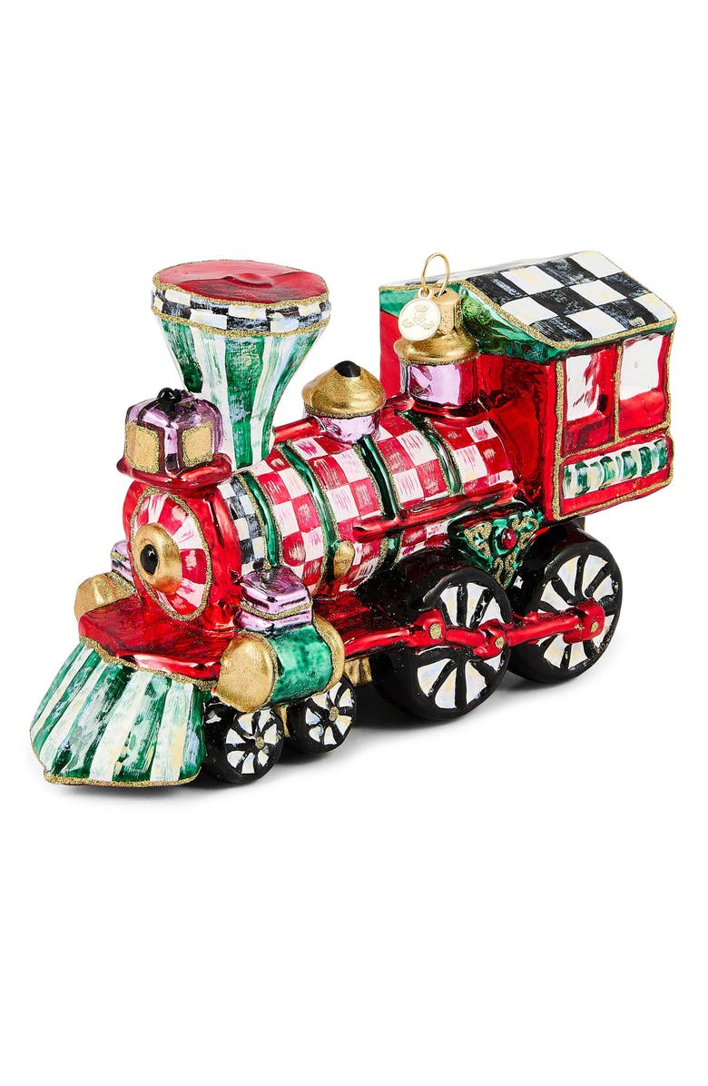 MACKENZIE CHILDS Check it Out Train Glass Ornament, Main, color, Red