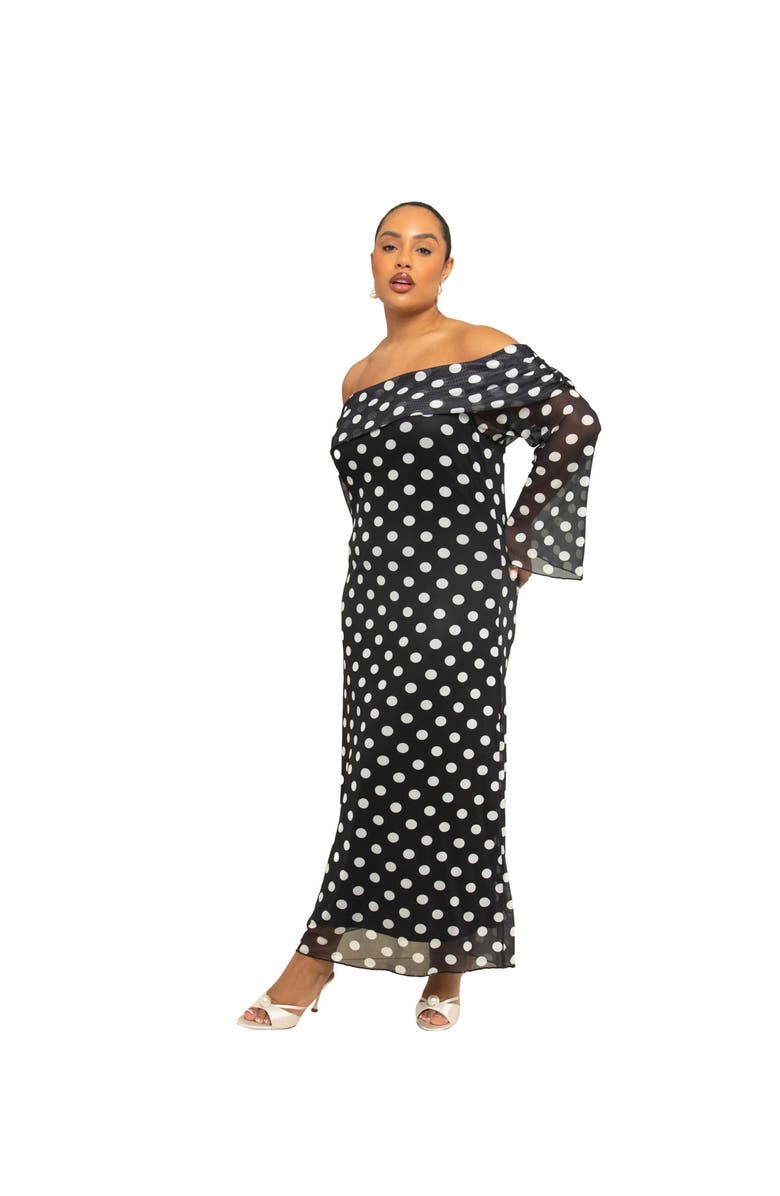 FASHION-SZN CURVE Off The Shoulder Polka Dot Midi Dress, Alternate, color,